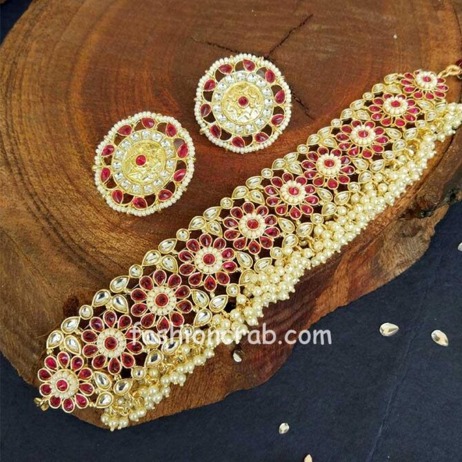 Pink Choker Set with Earrings for Women Pink Choker Set with Earrings for Women