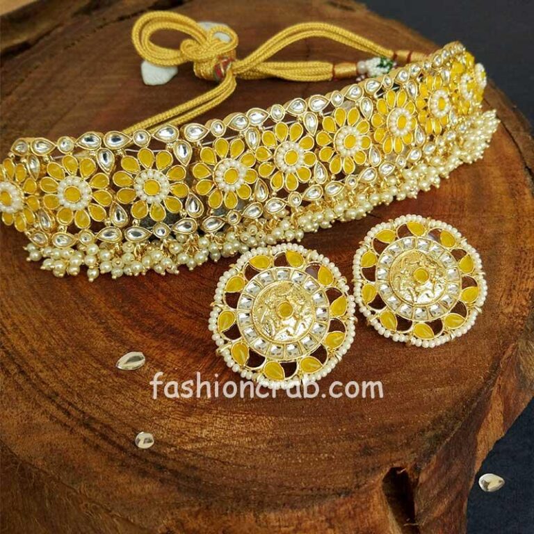 Yellow Choker Set with Earrings for Women