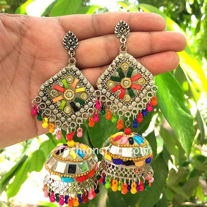 Big Oxidised Peacock Earrings for Women-01