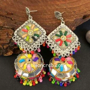 Big Oxidised Peacock Earrings for Women-Multicolor