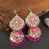 Big Oxidised Peacock Earrings for Women-Pink Big Oxidised Peacock Earrings for Women-Pink