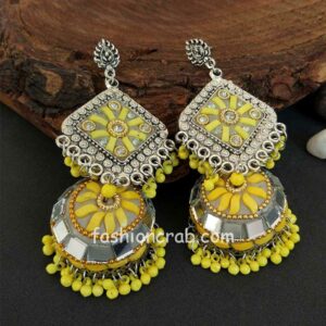 Big Oxidised Peacock Earrings for Women-Yellow