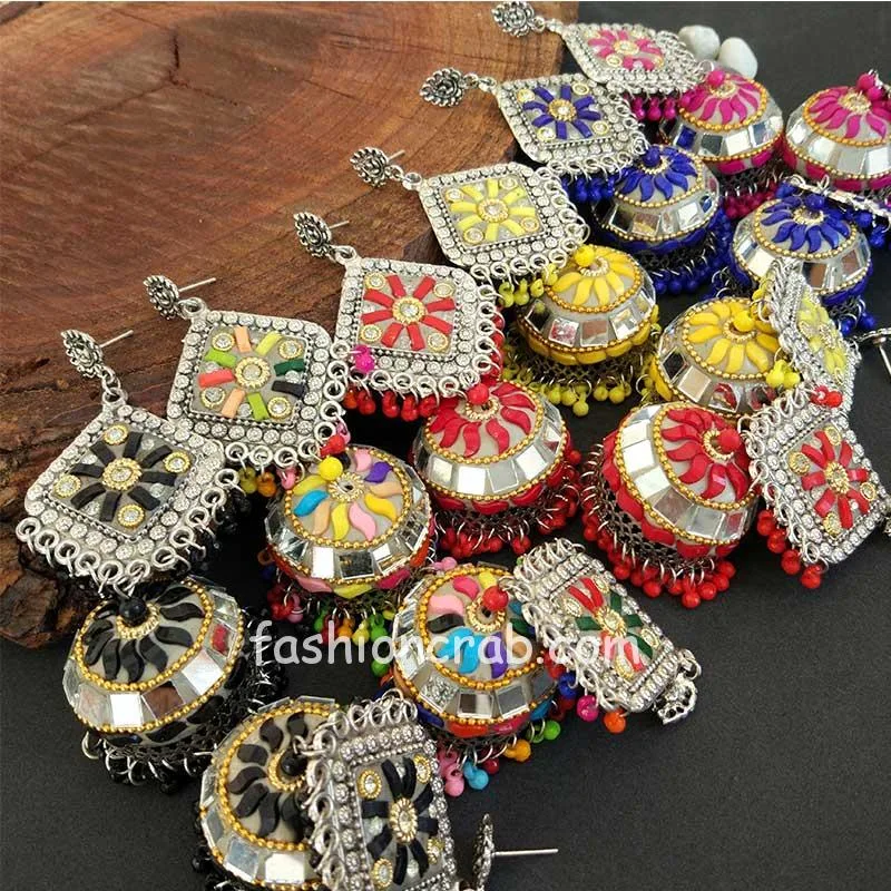 Big Oxidised Peacock Earrings for Women