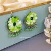 Green Pearl Flower Earrings