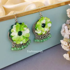 Green Pearl Flower Earrings