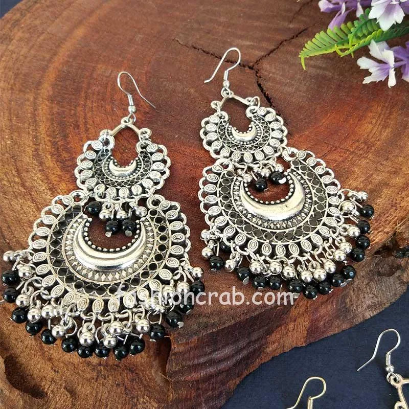 Oxidised Afghani Chandbali Earrings