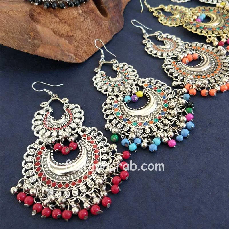 Oxidised Afghani Chandbali Earrings