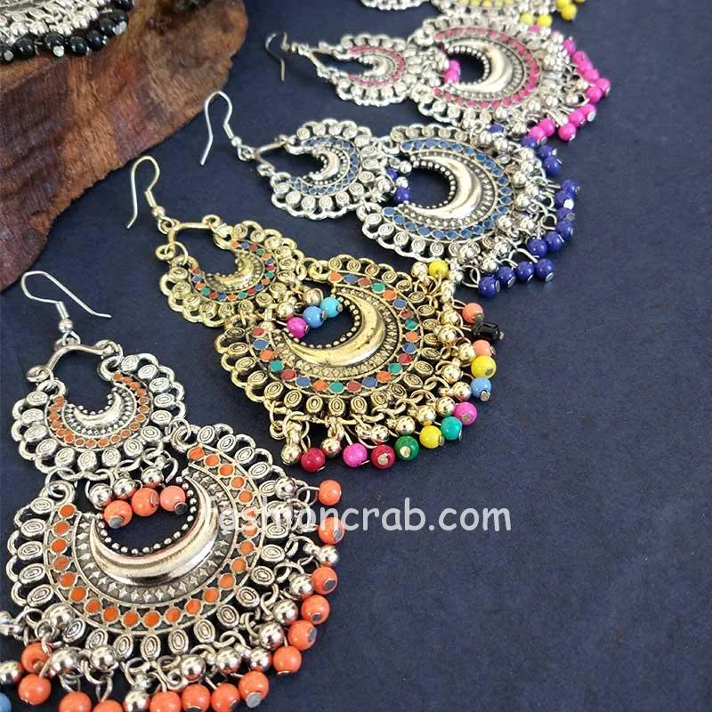 Oxidised Afghani Chandbali Earrings