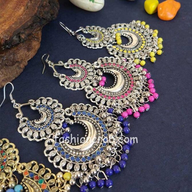 Oxidised Afghani Chandbali Earrings