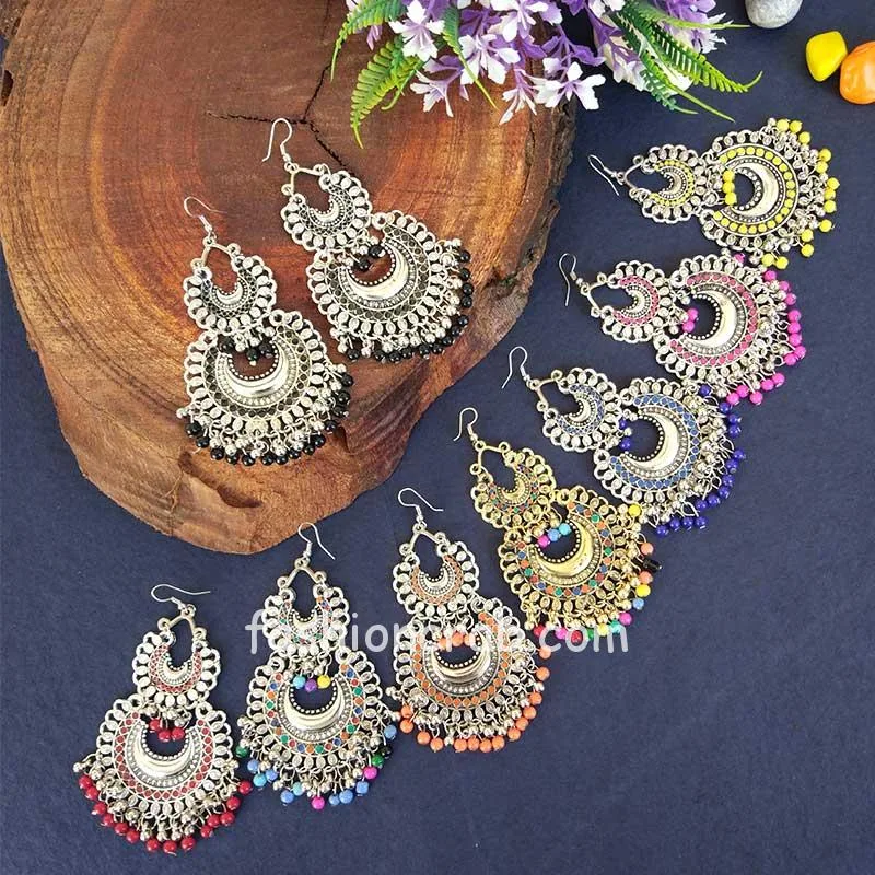 Oxidised Afghani Chandbali Earrings