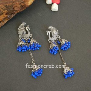 Oxidised Peacock Jhumka for Girls - Dark Blue