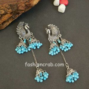 Oxidised Peacock Jhumka for Girls - Light Blue