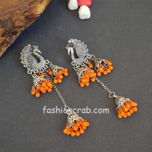 Oxidised Peacock Jhumka for Girls - Orange