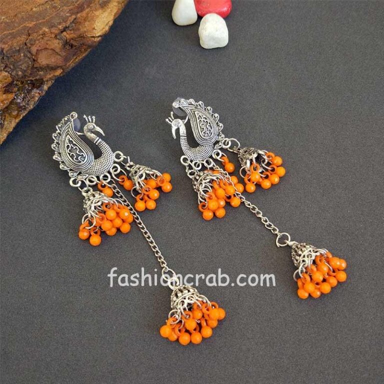 Oxidised Peacock Jhumka for Girls - Orange