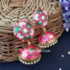 Pink Green Jhumka with Meena Work