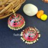 Pink White Pearl Meenakari Jhumki Earring
