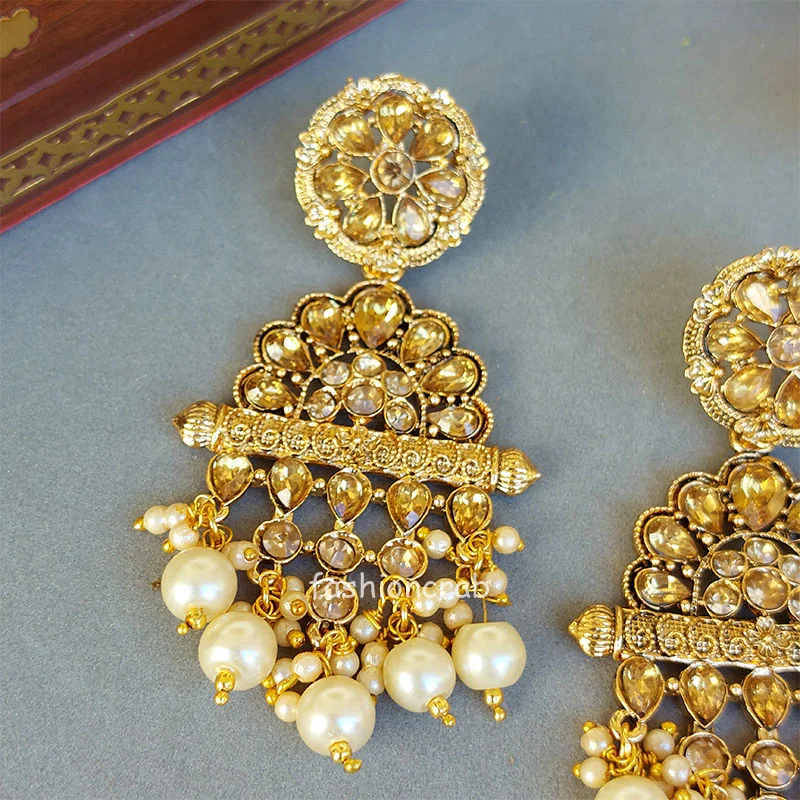 Polki Earring with Pearl Drop