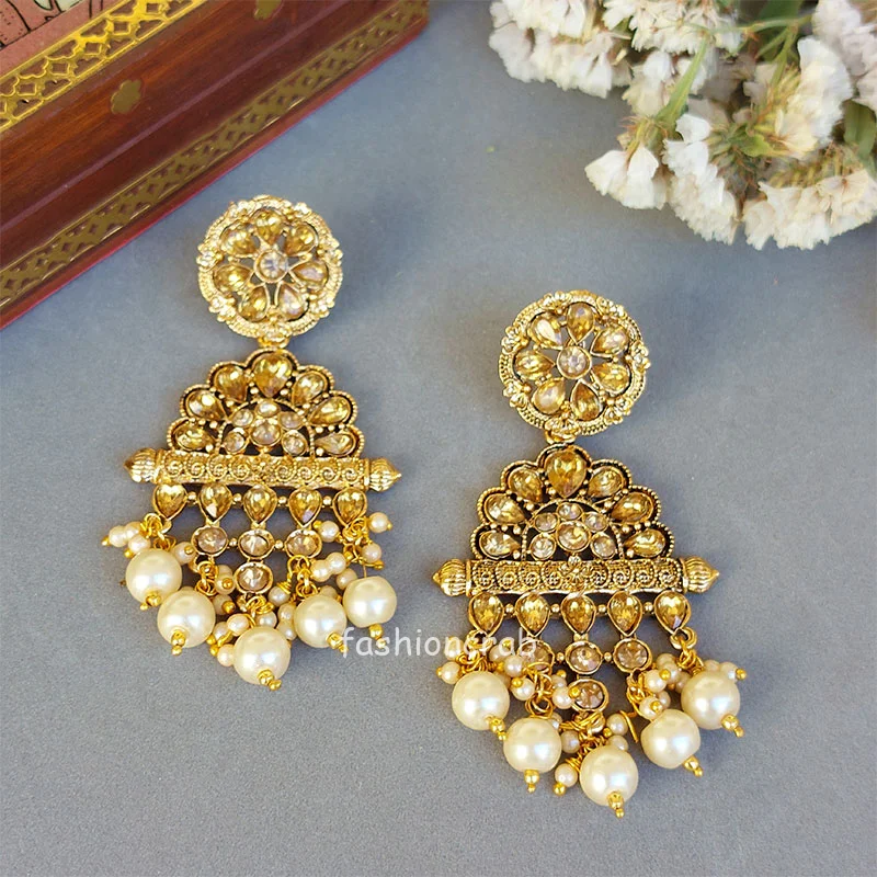 Polki Earring with Pearl Drop