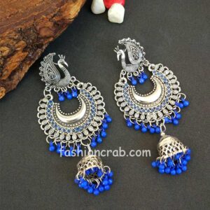 Traditional Peacock Design Earrings for Women-Blue