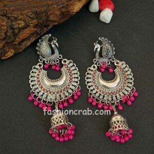 Traditional Peacock Design Earrings for Women-Pink