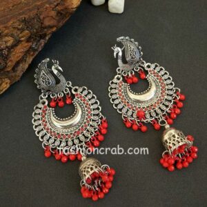 Traditional Peacock Design Earrings for Women-Red