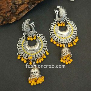 Traditional Peacock Design Earrings for Women-Yellow