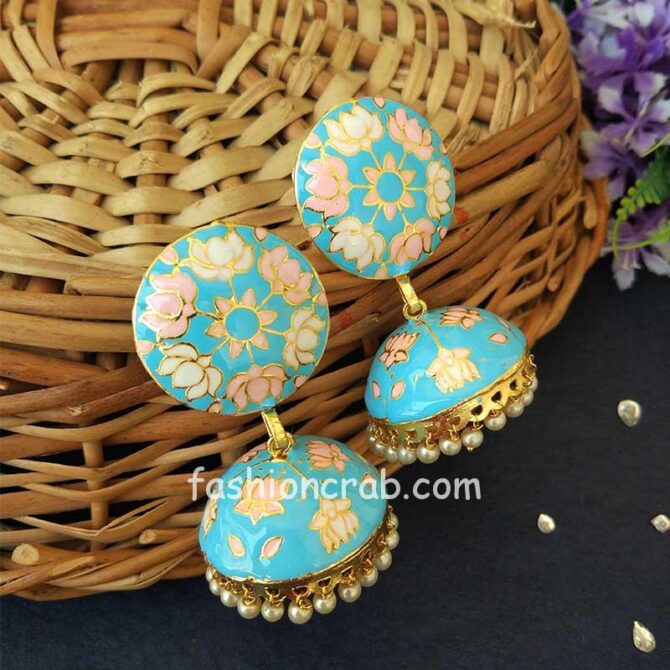 Turquoise Blue Jhumka with Meena Work Turquoise Blue Jhumka with Meena Work