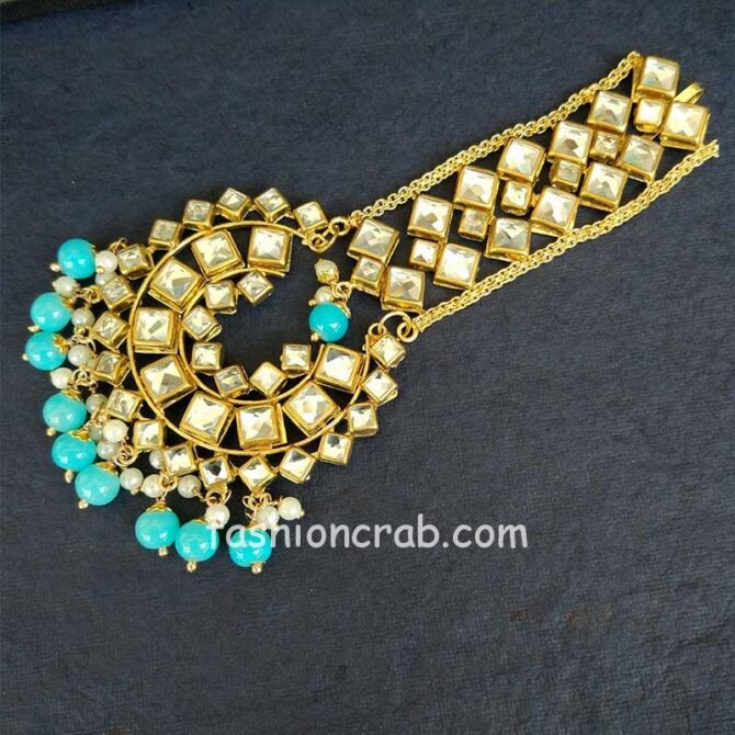 Blue Colour Punjabi Kundan Choker Set for Reception