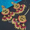 Dark Pink-Punjabi Big Maang Tikka with Earrings for Girl