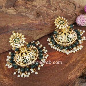 Green Traditional Jadau Jhumka with Maang Tikka