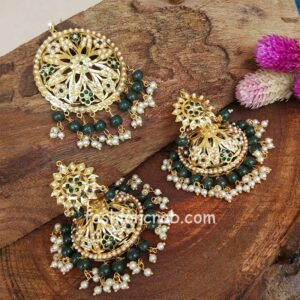 Green Traditional Jadau Jhumka with Maang Tikka