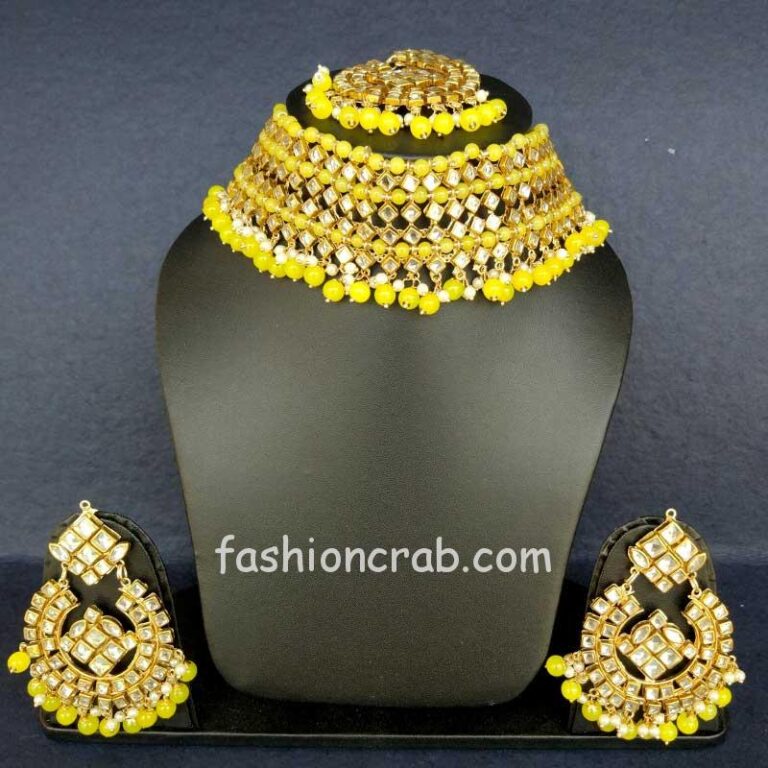 Lemon Colour Punjabi Kundan Choker Set for Reception