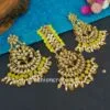 Lemon Colour Punjabi Kundan Earrings with Maang Tikka