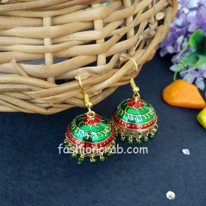 Meenakari Small Jhumka Earrings - Green Meenakari Small Jhumka Earrings - Green