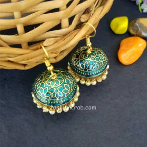 Meenakari Jaipur Jhumki Earrings-Dark Blue