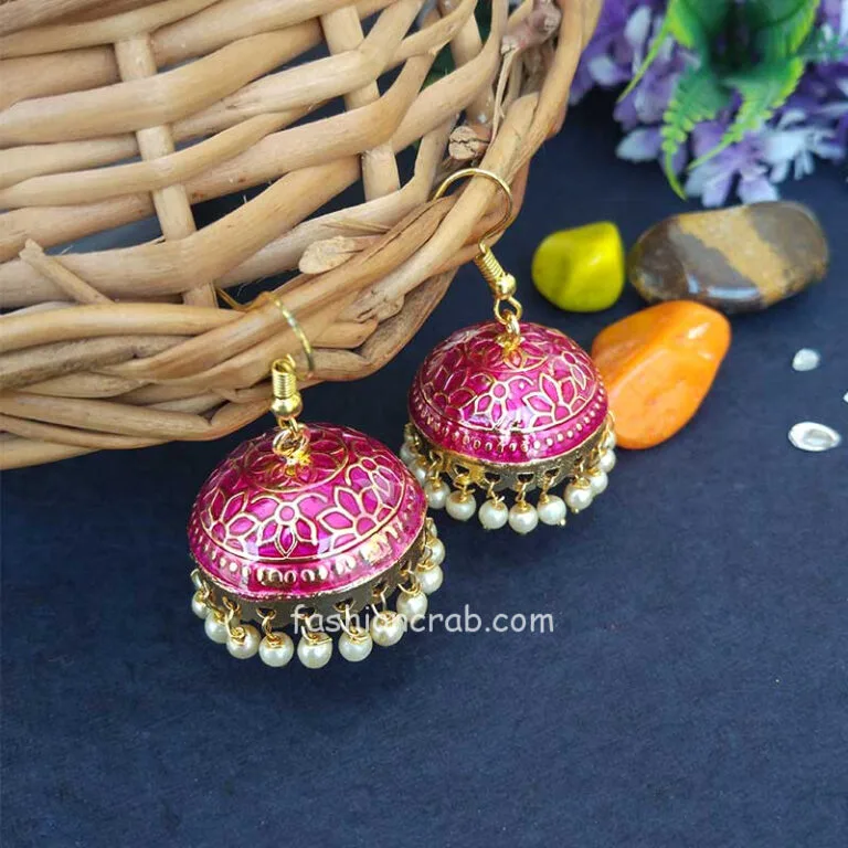 Meenakari Jaipur Jhumki Earrings-Purple