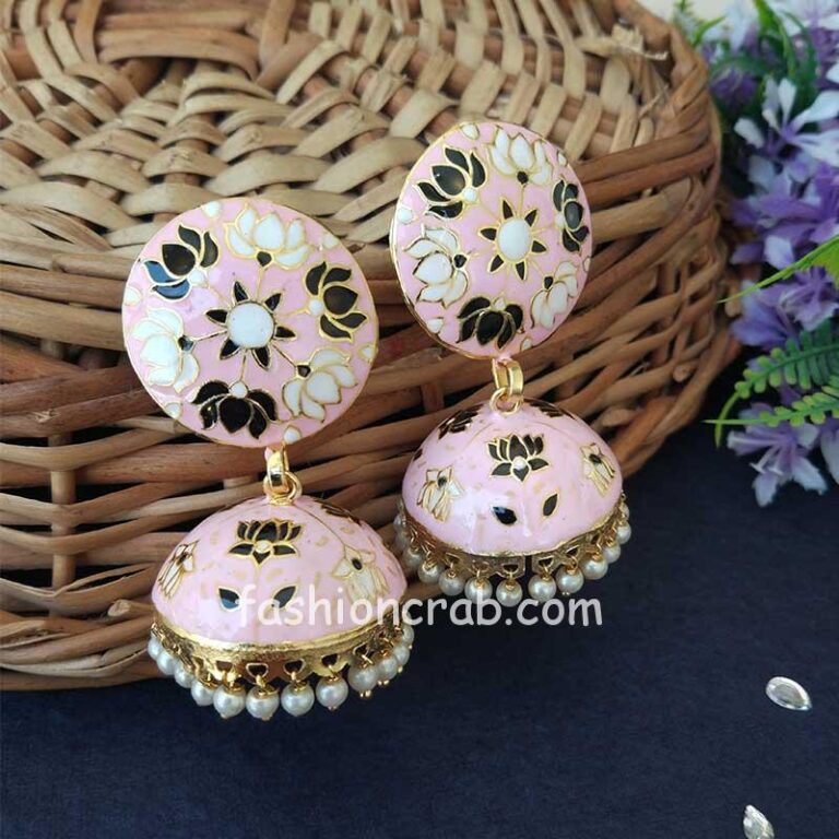 Pink Black Jhumka with Meena Work