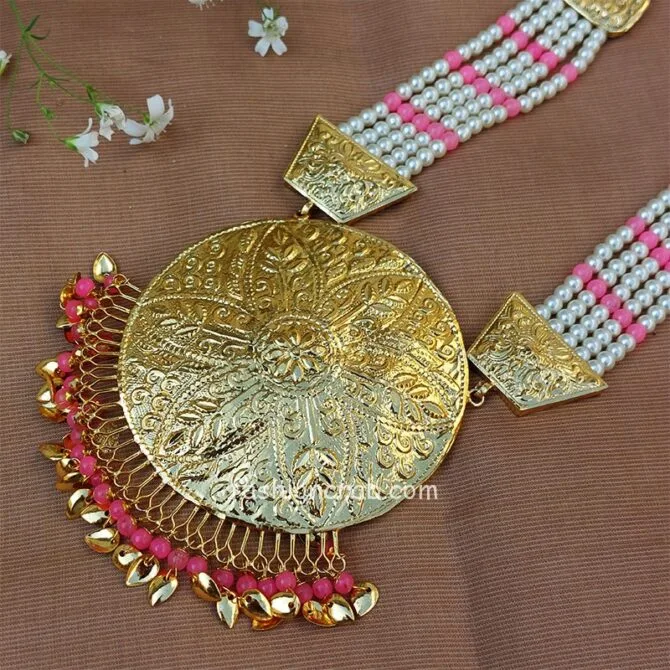 Punjabi Pink Pearl Pipal Patti Set for Bride