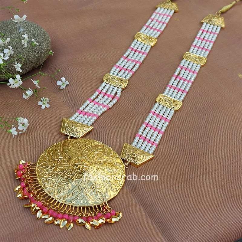 Punjabi Pink Pearl Pipal Patti Set for Bride