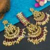 Purple Colour Punjabi Kundan Earrings with Maang Tikka