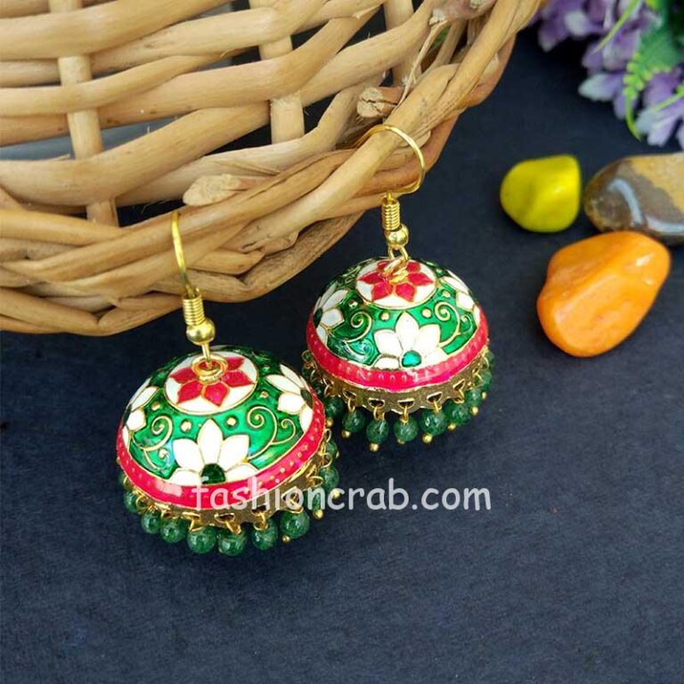 White Green Small Jhumka Earrings for Women
