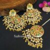White Traditional Jadau Jhumka with Maang Tikka