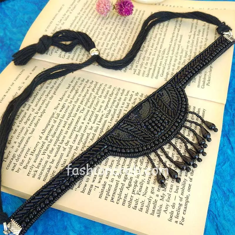 Black Beads Western Choker Necklace for Girls