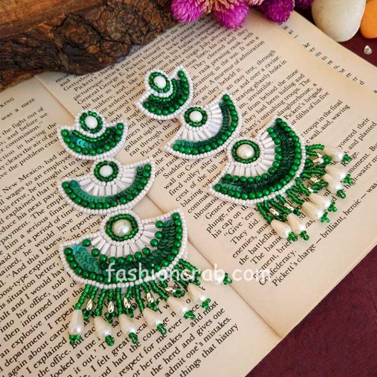 Green White Beads Earrings for Girls