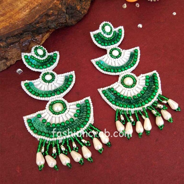 Green White Beads Earrings for Girls