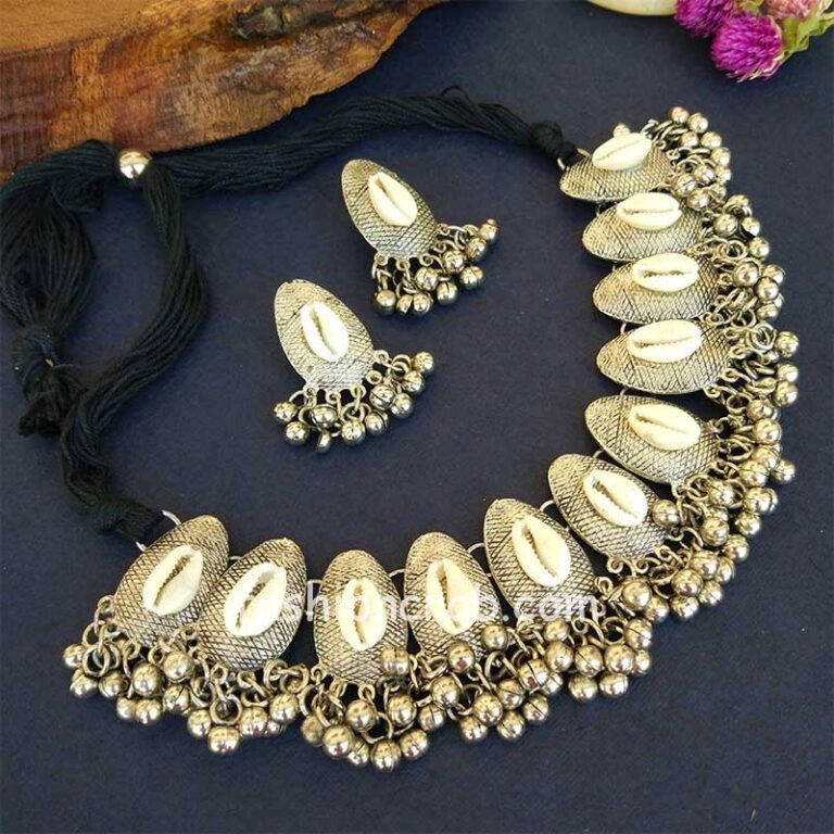 Handcrafted Sea Shell Oxidised Silver Choker Set