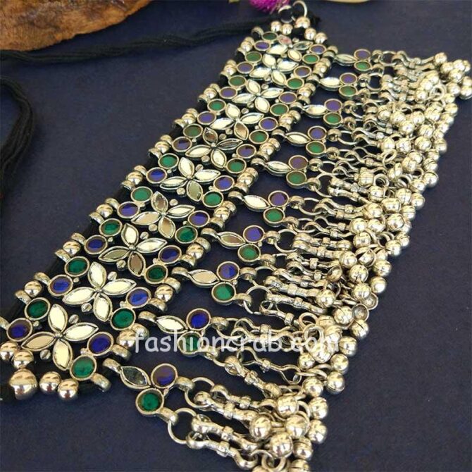 Oxidised Silver Choker Necklace Set for Women
