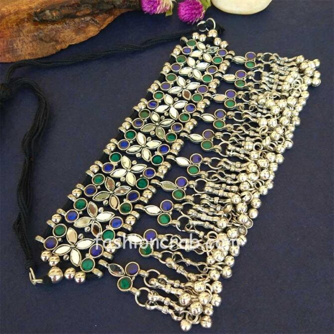 Oxidised Silver Choker Necklace Set for Women