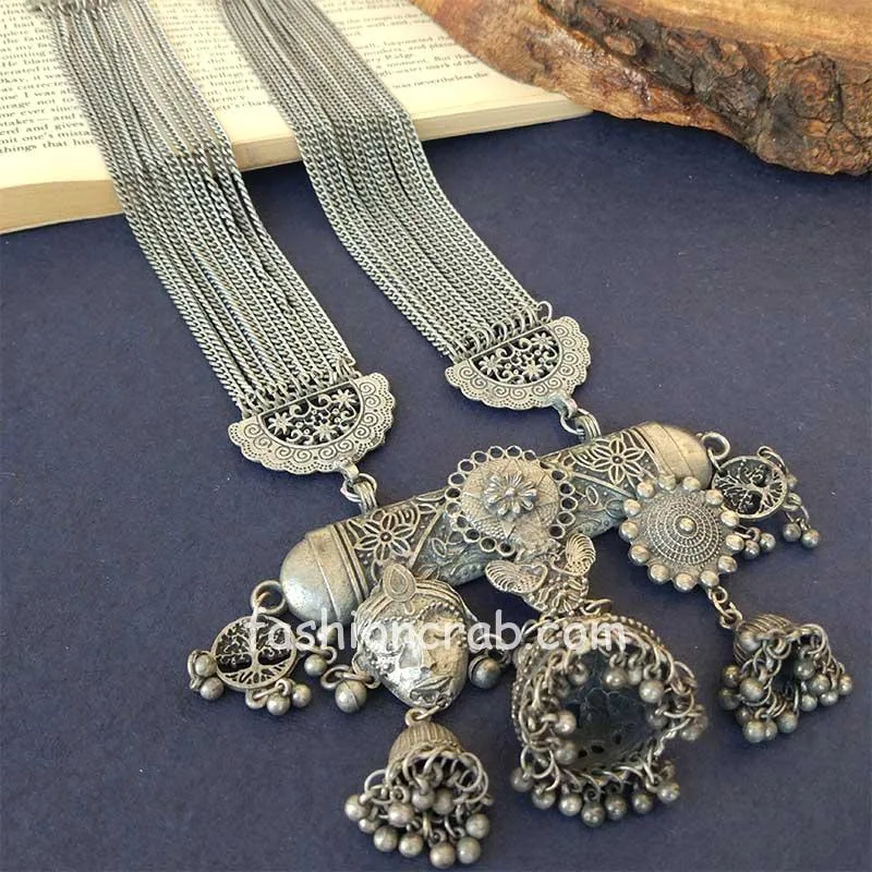 Oxidised Silver Plated Long Necklace Set