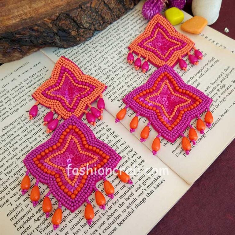 Pink Orange Beads Earrings for Girls